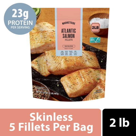 Marketside Skinless Atlantic Salmon Portions, 2 lb Bag (Frozen Fish)