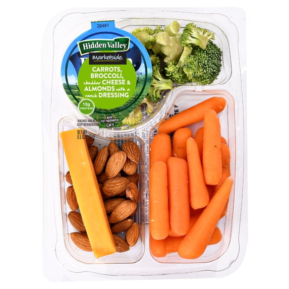 Marketside Snack Pack, Carrot, Broccoli, Cheese & Almonds with Ranch Dressing, 6.5 oz