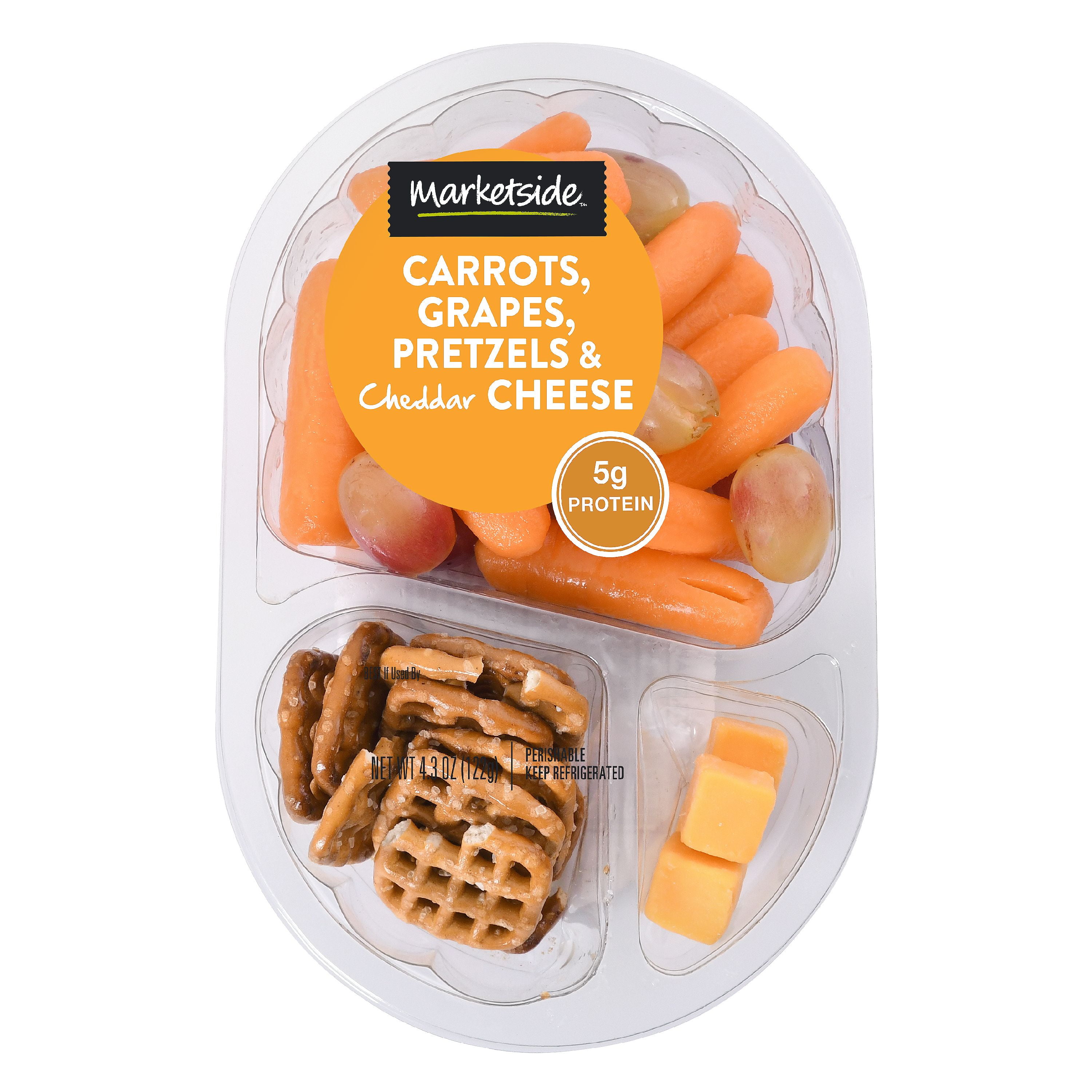Marketside Snack Pack, Carrots, Grapes, Pretzels & Cheddar Cheese, 4.3
