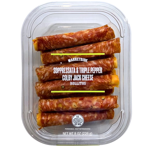 Marketside Soppressata and Triple Pepper Colby Jack Cheese Rollitos, 8 oz, 14 Count (Rolls, Plastic Tray)