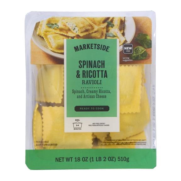 Marketside Spinach and Ricotta Ravioli, No Artificial Ingredients, 18 oz Tray