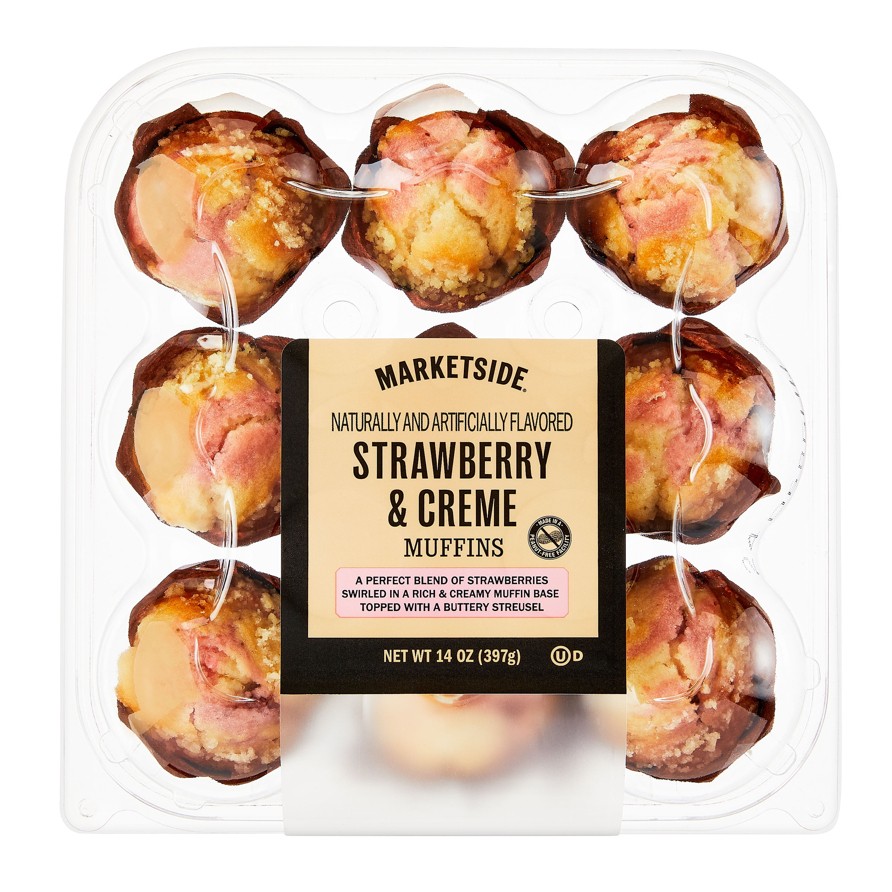 Marketside Strawberry & Creme Baked Muffins, 14 oz, 9 Count