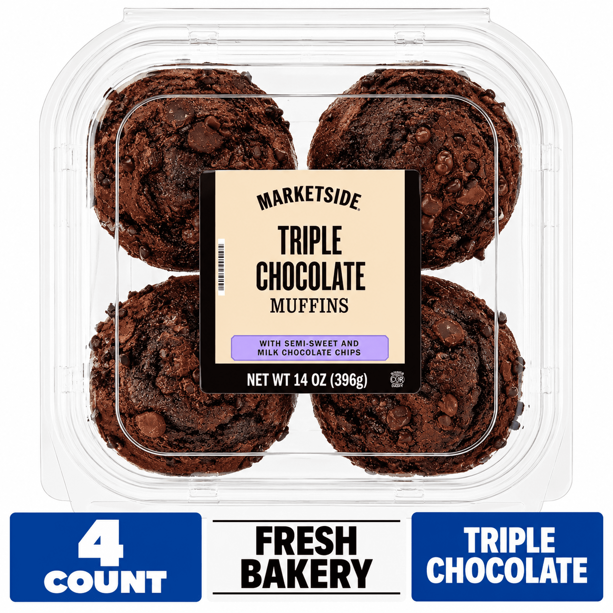 Marketside Moist Triple Chocolate Muffins, 14 oz, 4 Count