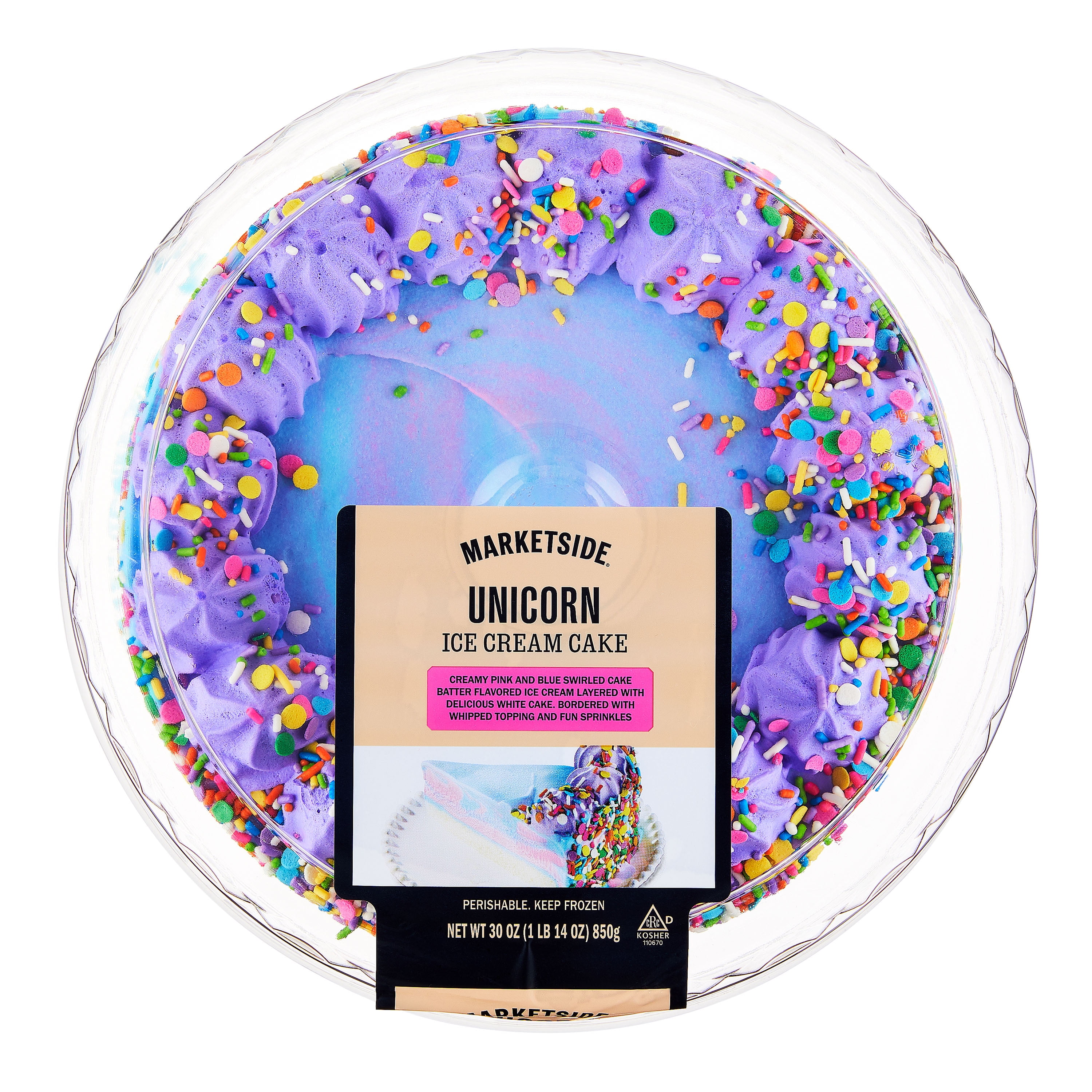 Marketside Unicorn Ice Cream Cake 30oz serves 12 with pink and