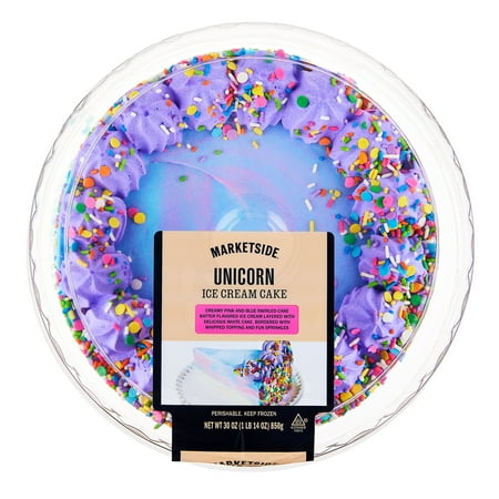 Marketside Unicorn Ice Cream Cake, White Cake and Cake Batter Ice Cream, Serves 12, 30 oz (Frozen Cake Batter Ice Cream Cake)