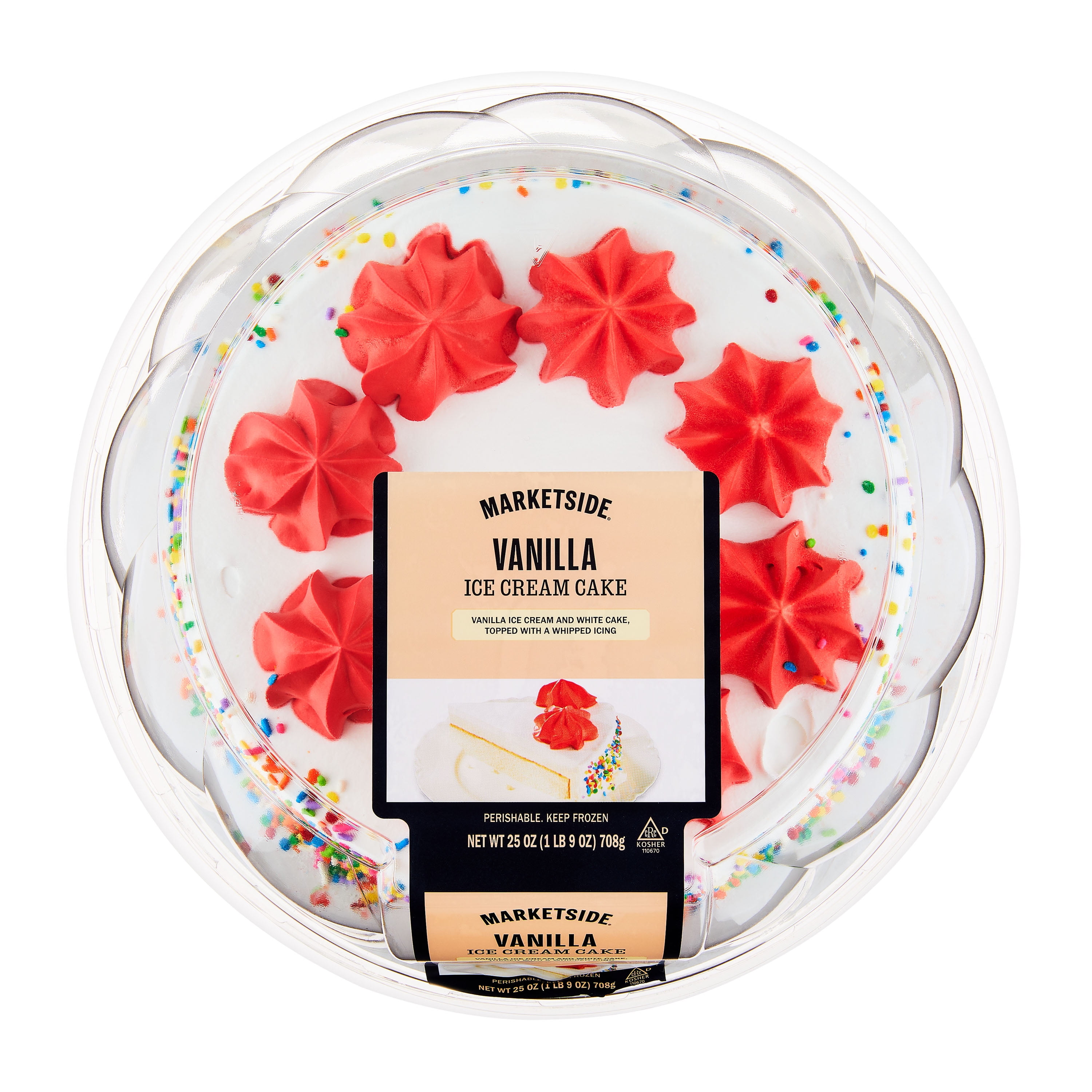 Marketside Vanilla Ice Cream Cake, Whipped Icing, Serves 9, 25oz (Frozen Ice Cream Cakes)