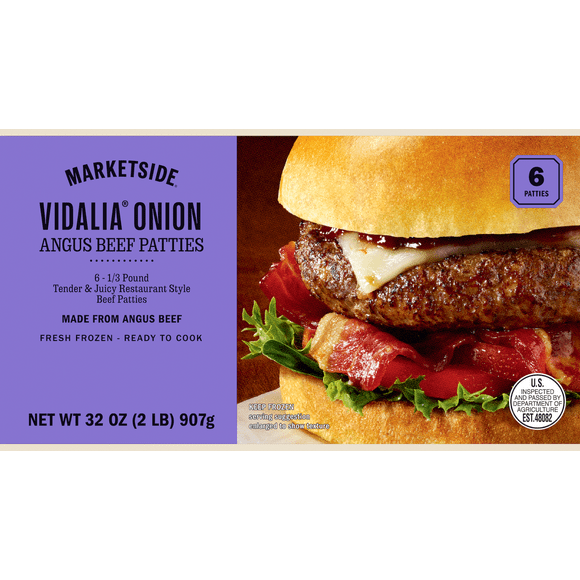 Marketside Vidalia Onion Angus Beef 1/3lb Patties, 6 Count, 2 lb (Frozen)
