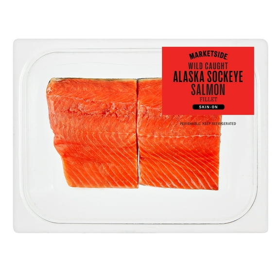 Wild Caught Alaska Sockeye Whole Salmon Portions, 0.7 - 0.85 lb. MSC Certified. 25g Protein per 4 oz. (112 g) Serving.