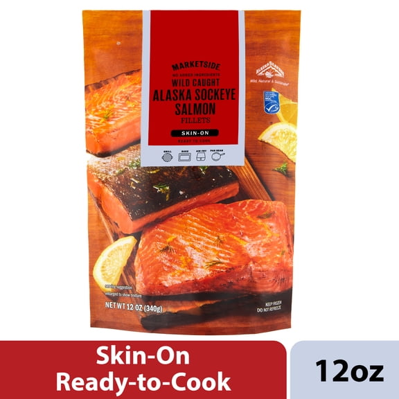 Marketside Wild Caught Skin-On Alaska Sockeye Salmon Fillets, 12 oz (Frozen)