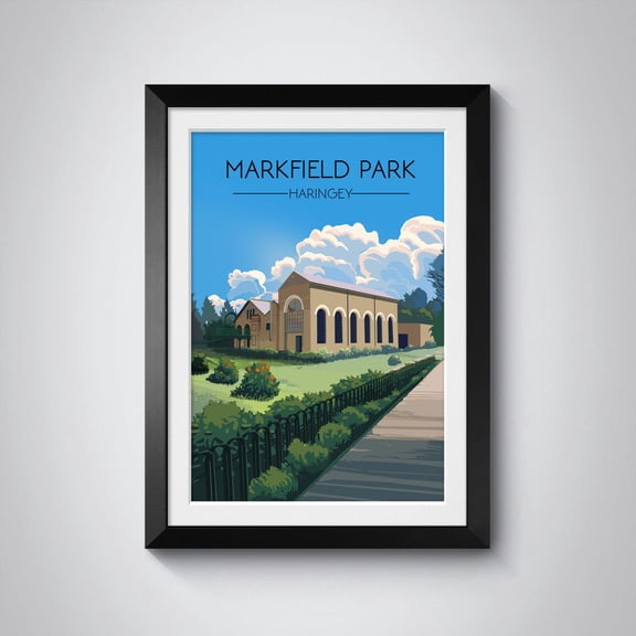 Markfield Park Travel Poster, Haringey London Print, Markfield Beam Engine House, Vintage Wall Art, London Scenic Print, Retro Illustration Wall Art, Modern Wall Decor, 8x12 UNFRAMED
