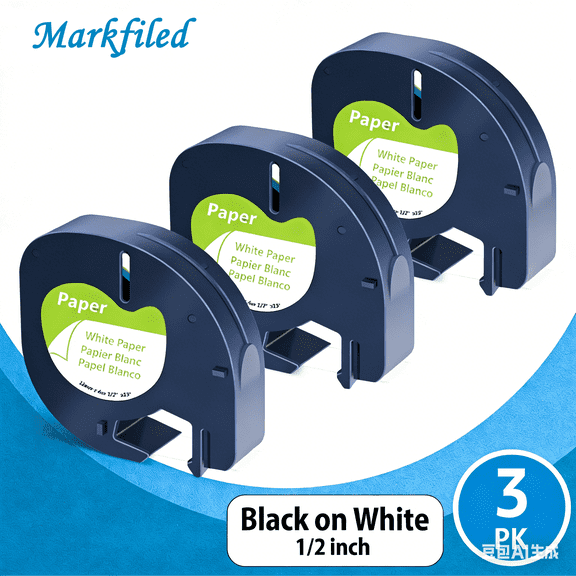 Markfiled 3PK Compatible for DYMO LetraTag Refills 91330 12mm Black on White Paper Label Maker Tape