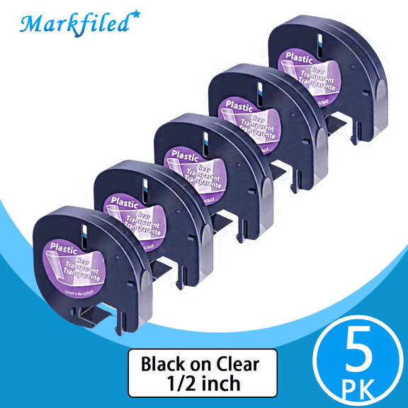 Markfiled 5PK Compatible for Dymo LetraTag Refills 16952 1/2'' 12mm Clear Plastic Label Maker Tape