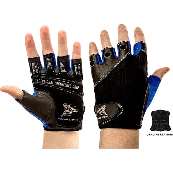 Markho Sports Gym Gloves for Powerlifting & CrossFit - Genuine Leather, Washable, Callus & Blister Protection - Ideal for Weight Lifting, Biking, Cycling - Large Size for Men & Women