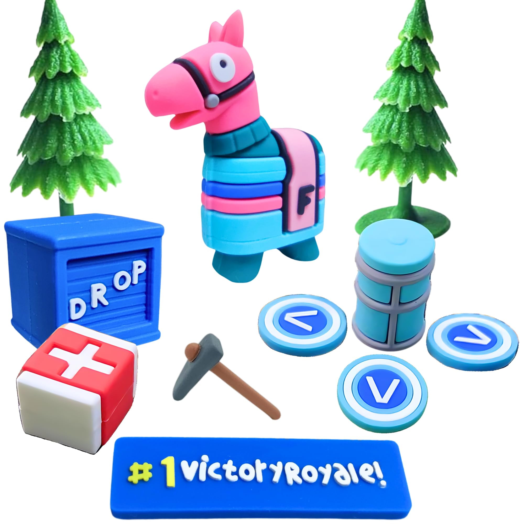 Markhomia Lemoneon Video PresNokGame Cake Toppers Upgraded Designs V2 Battle Royale Llama Decoration for Birthday Party Cake Decor 11Pcs/Set