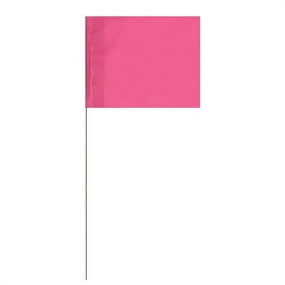 Marking Flags Florescent Pink 2" X 3" Flag With 12" Wire Staff (100 Flags)