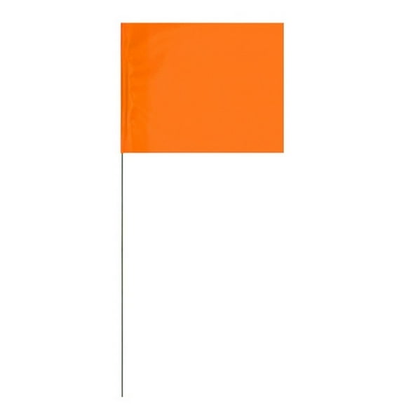 Marking Flags Fluorescent Orange 4" X 5" Flag With 21" Wire Staff (100 Flags)