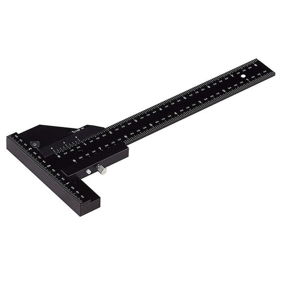 Marking Gauge Woodworking Ruler Woodworking Square Angle Measuring Tool High Precision T Type Multifunction Woodworking Scribing Ruler for Carpentry Projects, Black, One Pack