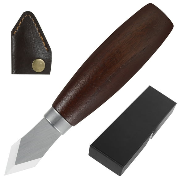 Marking Knife with Wooden Handle Double Beveled Woodworking Scribing Knife with Leather Sheath Multipurpose Blade Striking Knife Wood Scribe Tool for Carving