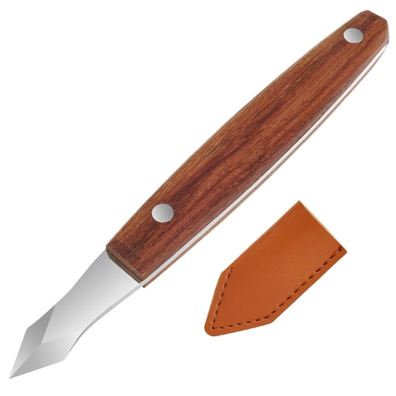 Marking Knife Woodworking Heavy Duty Scribing Gauge Knife With PU Leather Sheath Stainless Steel Double Beveled Blade Wooden Handle Scribe Carving Tool Father Day Men Woodworking Birthday Present