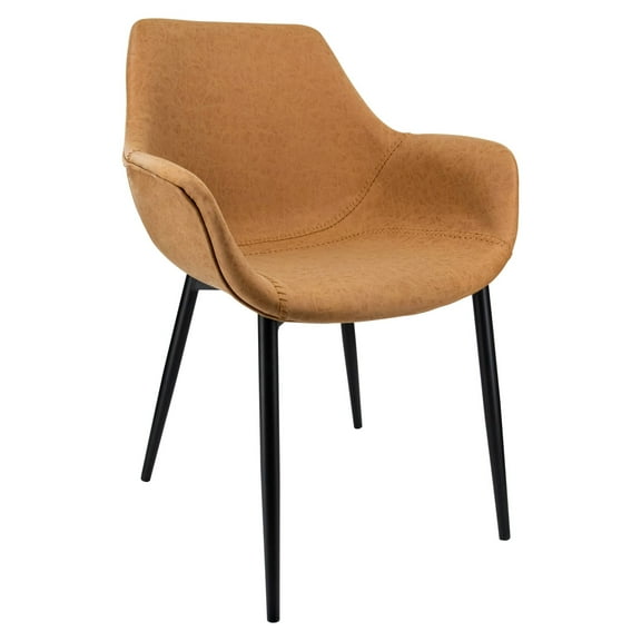 Markley Modern Leather Dining Arm Chair With Metal Legs - Light Brown