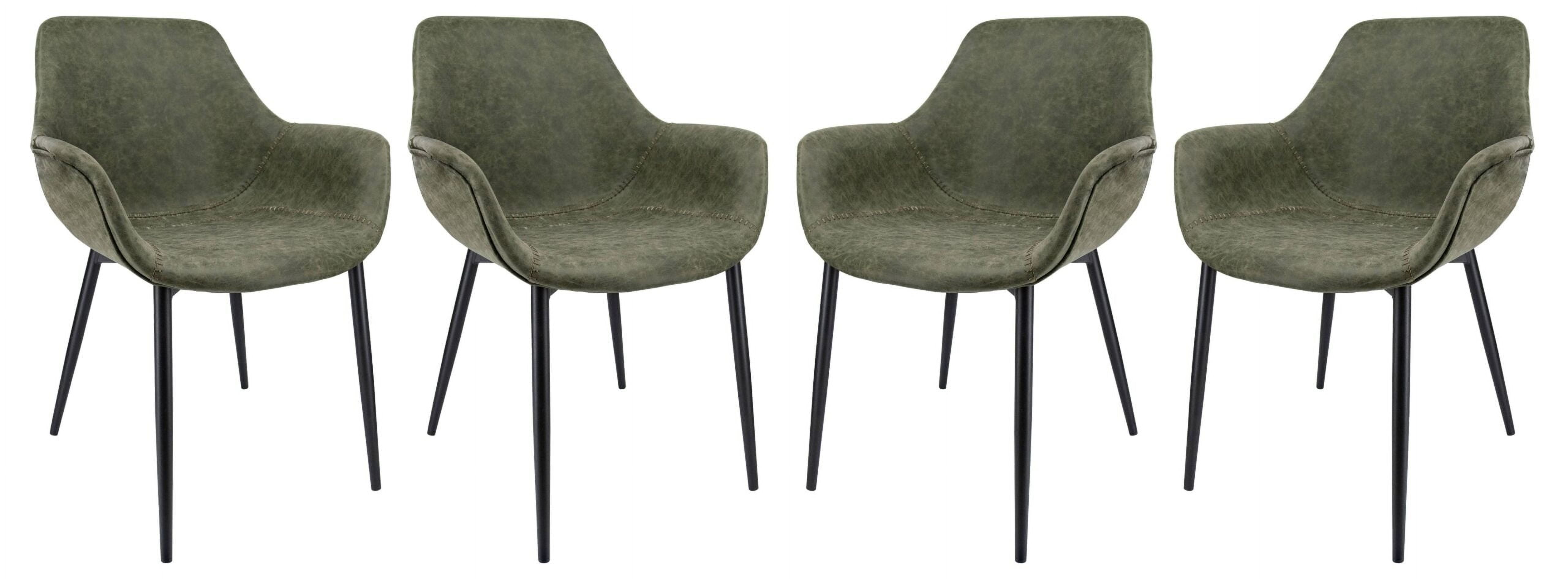 Olive Green Leather Upholstered Arm Chair with Metal Legs