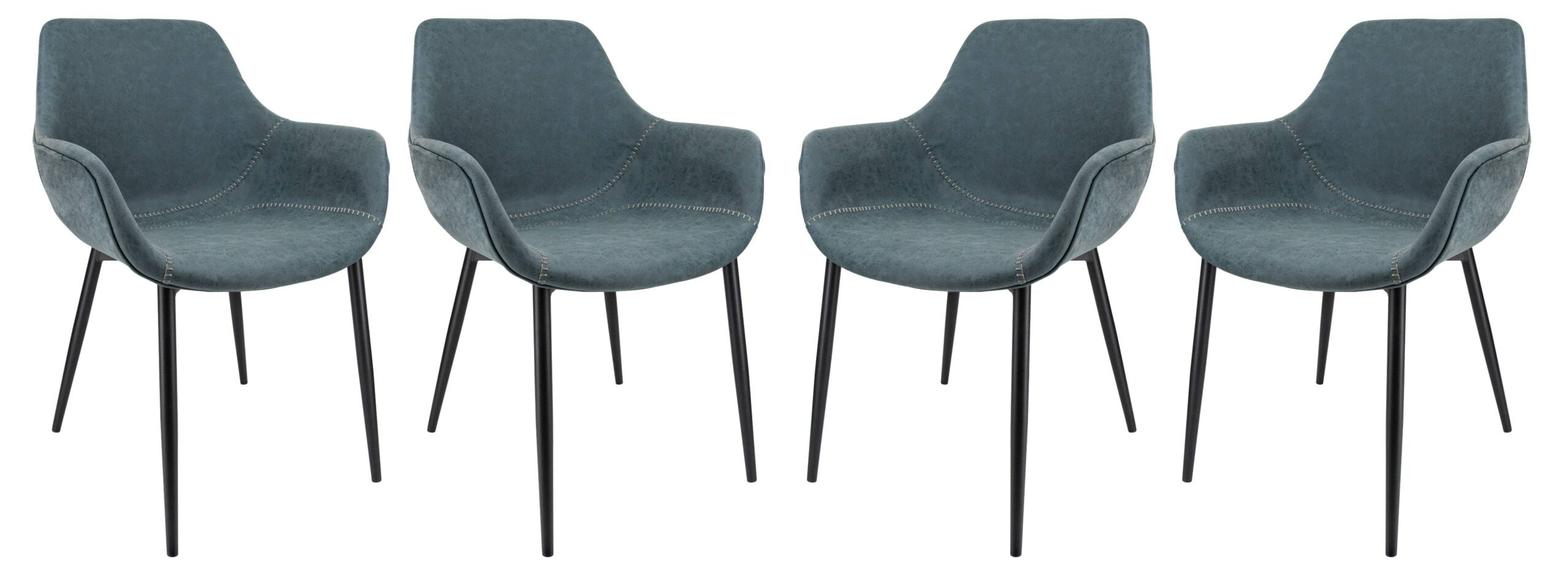 Markley Peacock Blue Faux Leather Dining Arm Chair Set with Metal Legs