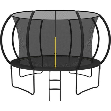 Marknig 10FT 12FT 14FT Trampoline with Safety Enclosure Net and Ladder for Kids and Adults, Outdoor Round Trampoline with Spring Padding, 330-450LBS Weight Capacity(Black)