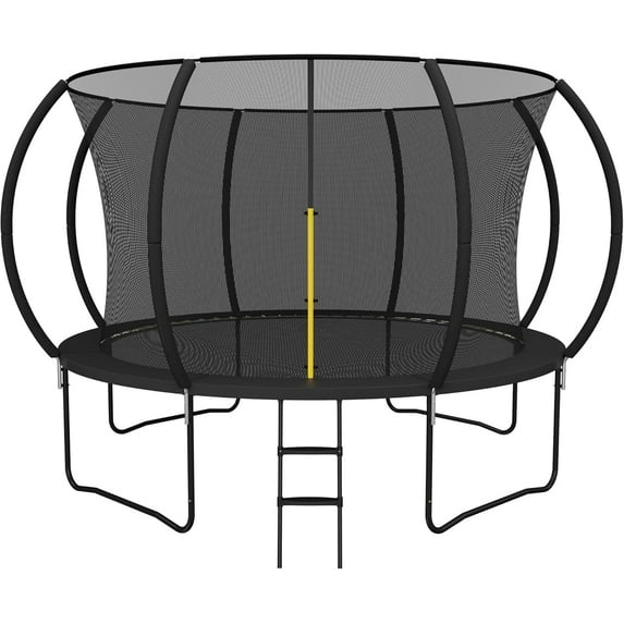 Marknig 10FT 12FT 14FT Trampoline with Safety Enclosure Net and Ladder for Kids and Adults, Outdoor Round Trampoline with Spring Padding, 330-450LBS Weight Capacity(Black)