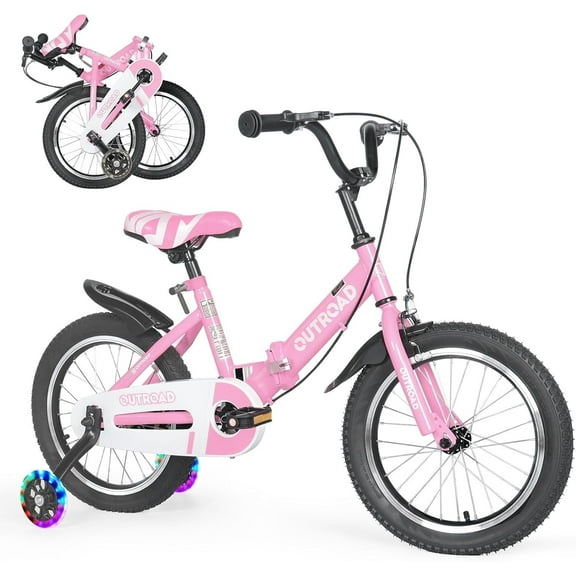 Marknig 14" 16" 18" Folding Kids Bike with Removable Training Wheels, Children's Bicycle for Boys & Girls Ages 3-9 Years, Easy-Storage Toddler Bike