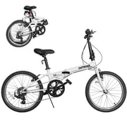 Marknig 20 Inch Adult Folding Bike, 7-Speed Lightweight City Commuter Bicycle with Adjustable Seat for Men and Women, Easy Assembly, White
