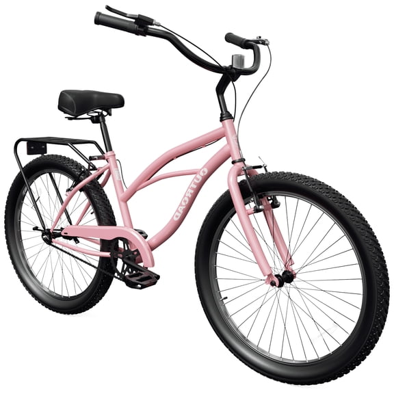 Marknig 24" Cruiser Bike, 1-Speed Beach & City Cruiser Bicycle for Adult Women and Men with Rear Rack, Pink