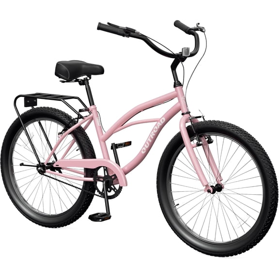 Marknig 26" Cruiser Bike, 1-Speed Beach & City Cruiser Bicycle for Adult Women and Men with Rear Rack, Pink
