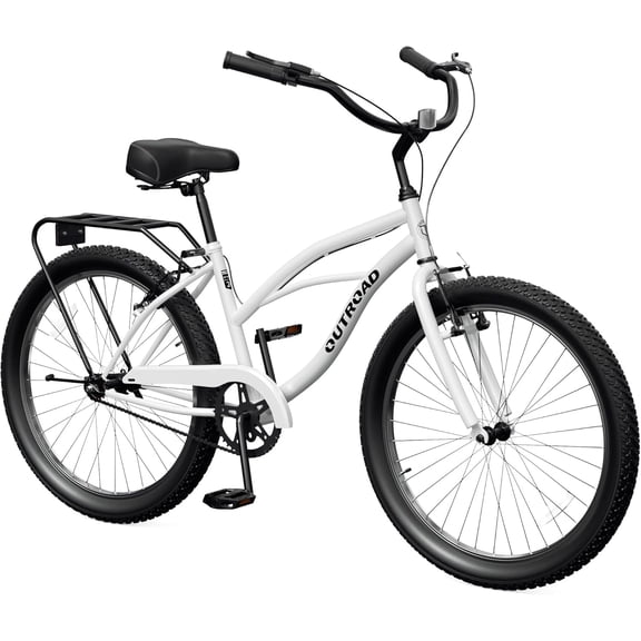 Marknig 26" Cruiser Bike, 1-Speed Beach & City Cruiser Bicycle for Adult Women and Men with Rear Rack, White