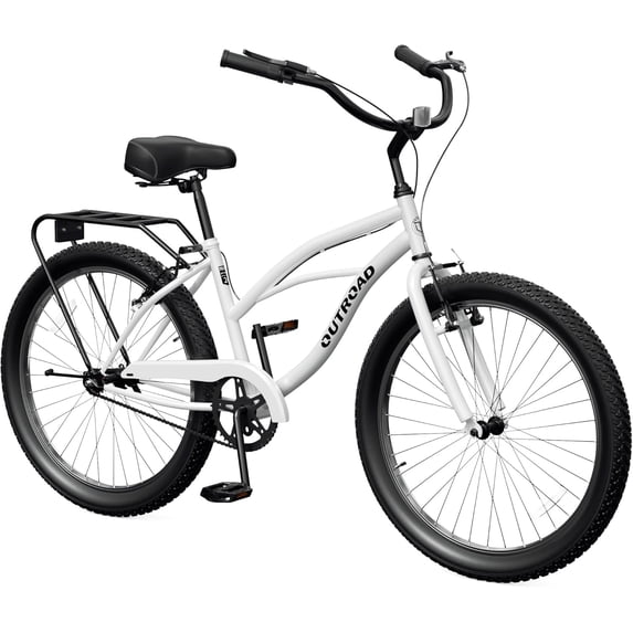 Marknig 26" Cruiser Bike, 1-Speed Beach & City Cruiser Bicycle for Adult Women and Men with Rear Rack, White