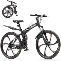 Marknig 26 Inch Folding Mountain Bike, 21 Speed Full Suspension High-Carbon Steel MTB Foldable Bicycle, Dual Disc Brake Non-Slip Folding Bikes for Adults, Black