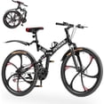 thumbnail image 1 of Marknig 26 inch Folding Mountain Bike, 21 Speed Full Suspension High-Carbon Steel MTB Foldable Bicycle, Dual Disc Brake Non-Slip Folding Bikes for Adults/Men/Women, Black, 1 of 9