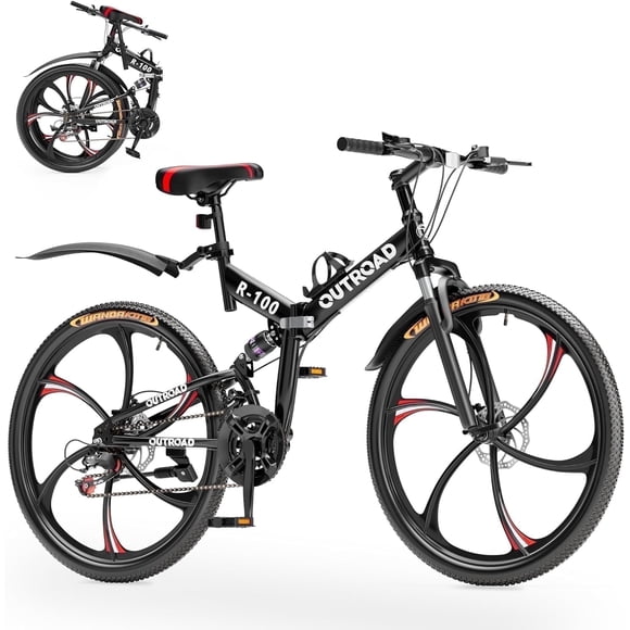 Marknig 26 inch Folding Mountain Bike, 21 Speed Full Suspension High-Carbon Steel MTB Foldable Bicycle, Dual Disc Brake Non-Slip Folding Bikes for Adults/Men/Women, Black