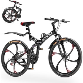 Marknig 26 inch Folding Mountain Bike, 21 Speed Full Suspension High-Carbon Steel MTB Foldable Bicycle, Dual Disc Brake Non-Slip Folding Bikes for Adults/Men/Women, Black