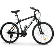 Marknig 26" Mountain Bike 7 Speed Bicycle for Adult with High-Carbon Steel Frame, Dual Disc & V-Brakes, Adjustable Seat for Men and Women, Black