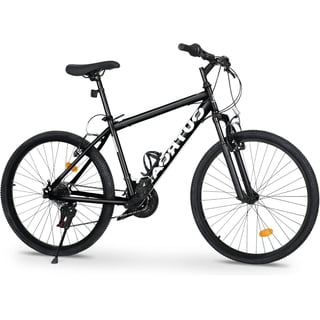Marknig 26" Mountain Bike 7 Speed Bicycle for Adult with High-Carbon Steel Frame, Dual Disc & V-Brakes, Adjustable Seat for Men and Women, Black