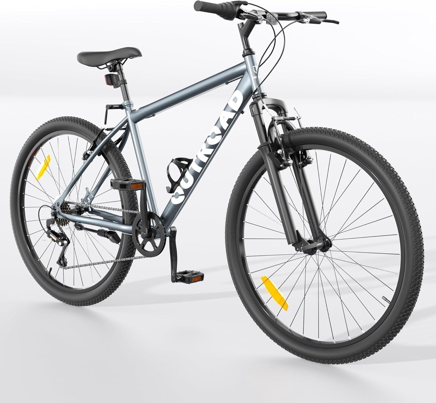 Marknig 26" Mountain Bike 7 Speed Bicycle for Adult with High-Carbon Steel Frame, Dual Disc & V-Brakes, Adjustable Seat for Men and Women, Gray