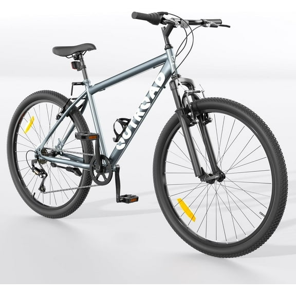 Marknig 26" Mountain Bike 7 Speed Bicycle for Adult with High-Carbon Steel Frame, Dual Disc & V-Brakes, Adjustable Seat for Men and Women, Gray