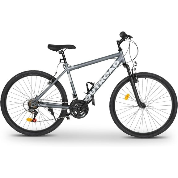 Marknig 26" Mountain Bike 7 Speed Bicycle for Adult with High-Carbon Steel Frame, Dual Disc & V-Brakes, Adjustable Seat for Men and Women, Gray
