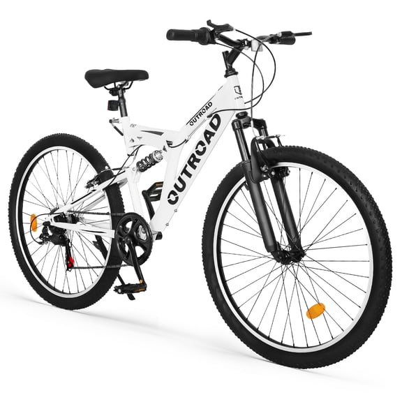 Marknig 26 inch Mountain Bike, 7 Speed Adult Bicycle with High-Carbon Steel Frame, Dual Disc & V-Brakes, Adjustable Seat for Men and Women,MTB with Shock Absorption System, White