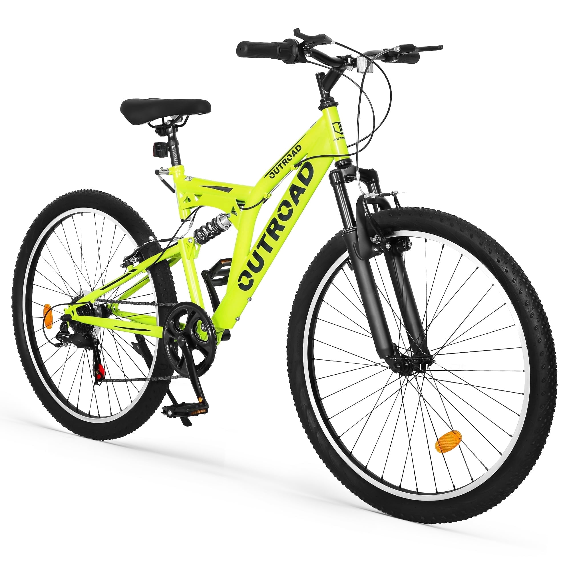 Marknig 26 inch Mountain Bike, 7 Speed Adult Bicycle with High-Carbon Steel Frame, Dual Disc & V-Brakes, Adjustable Seat for Men and Women,MTB with Shock Absorption System, Green