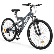 Marknig 26 inch Mountain Bike, 7 Speed Adult Bicycle with High-Carbon Steel Frame, Dual Disc & V-Brakes, Adjustable Seat for Men and Women,MTB with Shock Absorption System, Gray
