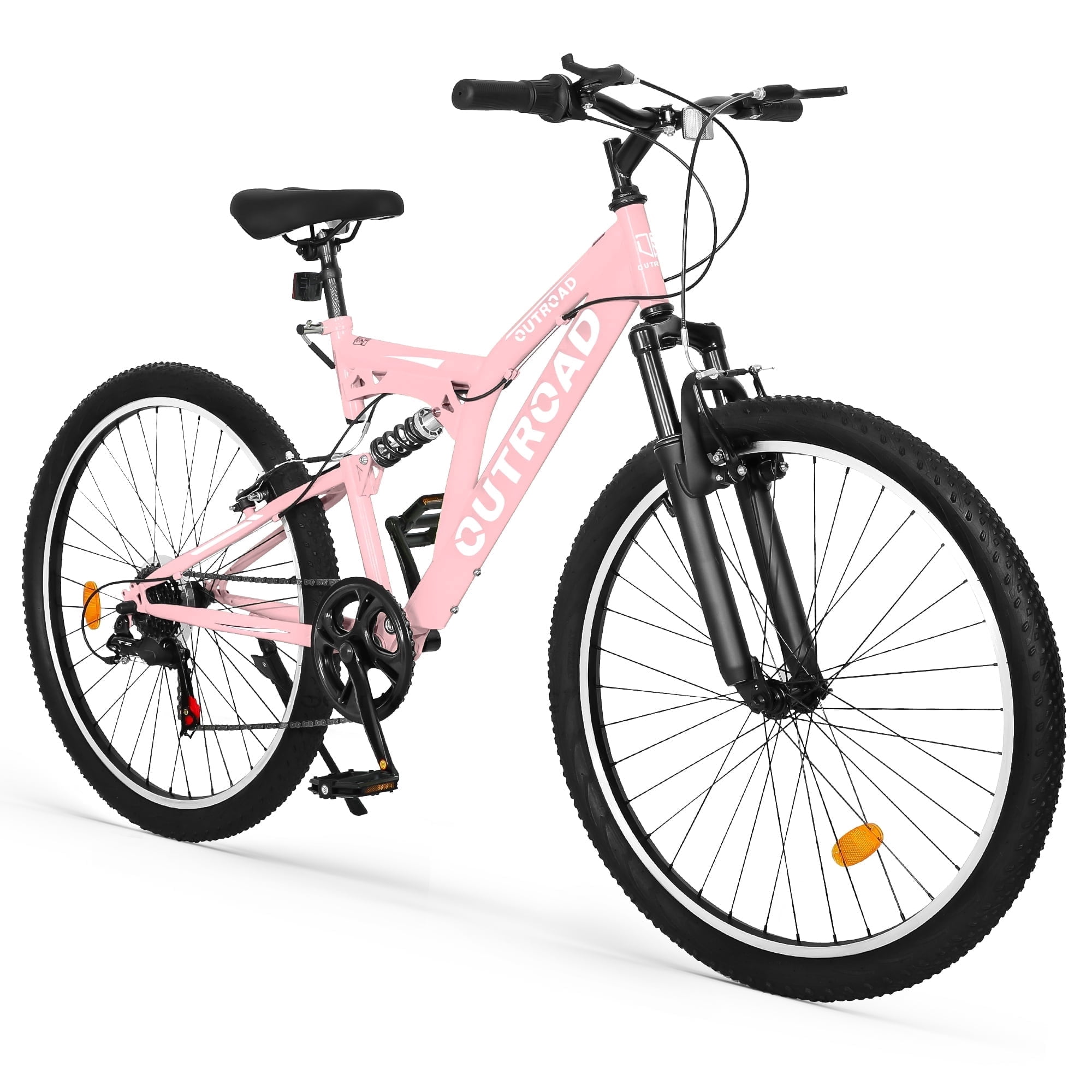Marknig 26 inch Mountain Bike, 7 Speed Adult Bicycle with High-Carbon Steel Frame, Dual Disc & V-Brakes, Adjustable Seat for Men and Women,MTB with Shock Absorption System, Pink
