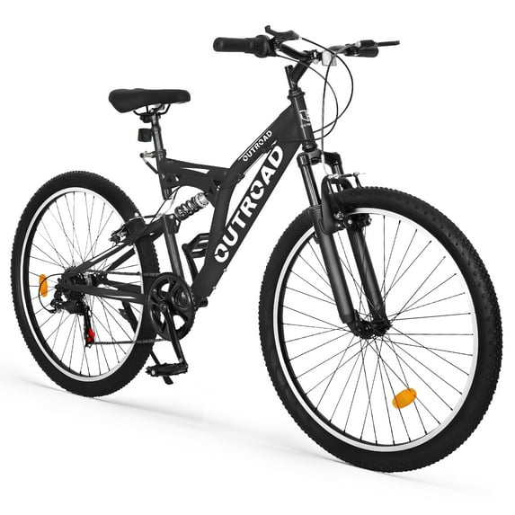 Marknig 26 inch Mountain Bike, 7 Speed Adult Bicycle with High-Carbon Steel Frame, Dual Disc & V-Brakes, Adjustable Seat for Men and Women,MTB with Shock Absorption System, Black
