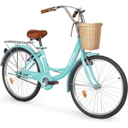 Marknig Cruiser Bike, 24 inch Beach & City Cruiser Bicycle for Adult Men and Women with Carbon Steel Frame and Rear Rack/Basket,Green