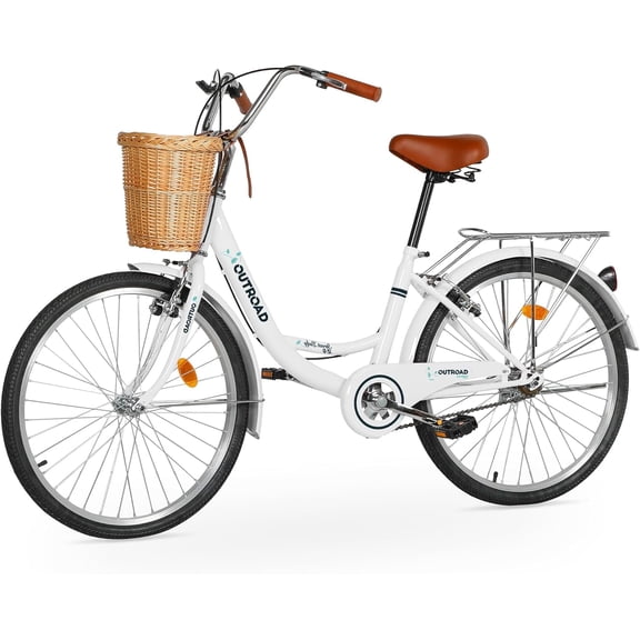 Marknig Cruiser Bike, 24 inch Beach & City Cruiser Bicycle for Adult Men and Women with Carbon Steel Frame and Rear Rack/Basket,White